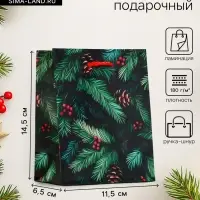 Пакет подарочный новогодний ламинированный, &laquo;Шишки&raquo;, 11.5&times;6.5&times;14.5 см