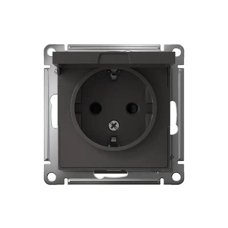 ATLASDESIGN РОЗЕТКА с заземл. со шторками с крышкой, 16А, IP20, механизм, БАЗАЛЬТ