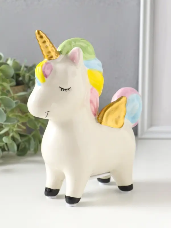 Копилка для денег &laquo;Единорожка с золотыми крылышками и рогом&raquo;, керамика, 15.5&times;6.9&times;18 см