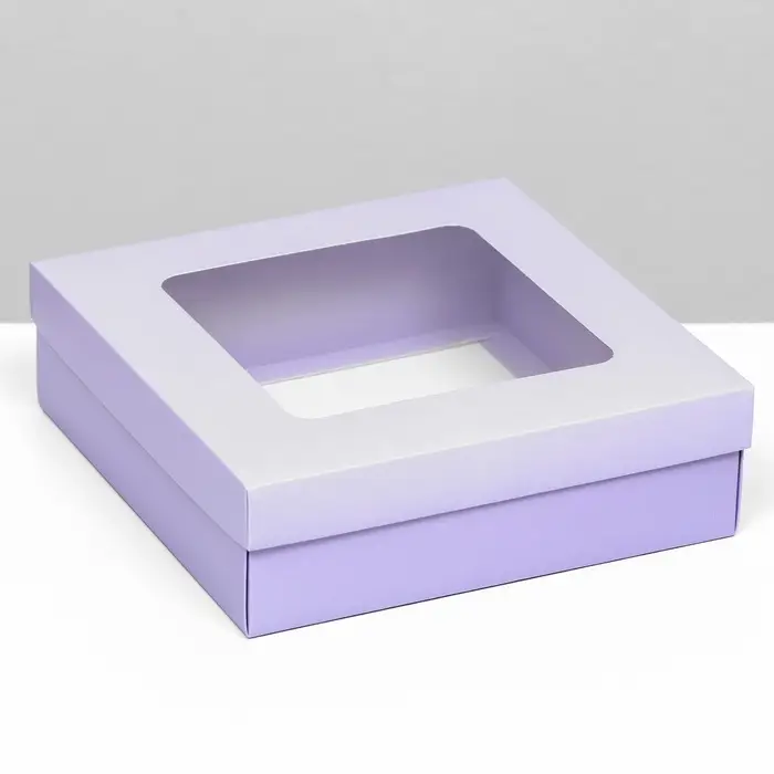 Коробка подарочная складная, упаковка, крышка - дно, сиреневая, с окном 20&times;20&times;6 см