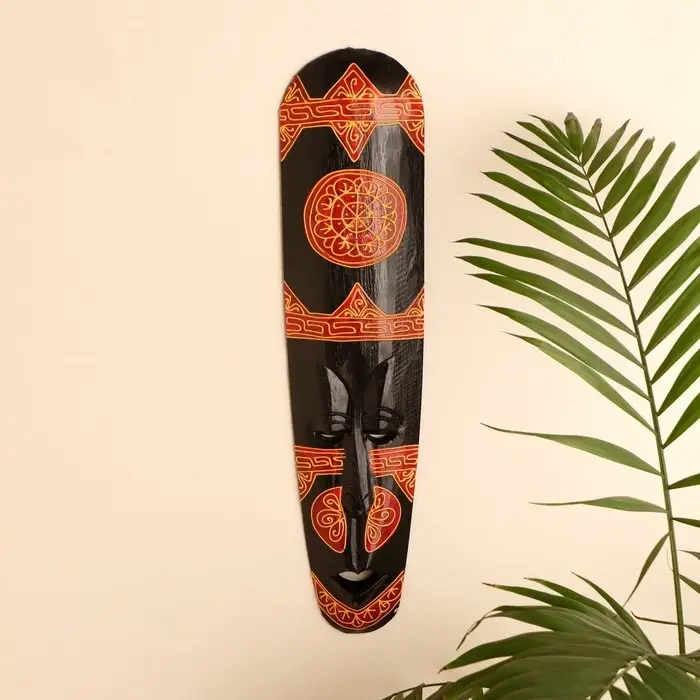 Маска настенная дерево Маска настенная дерево "Абориген черный с красным узором" 3х12х50 см