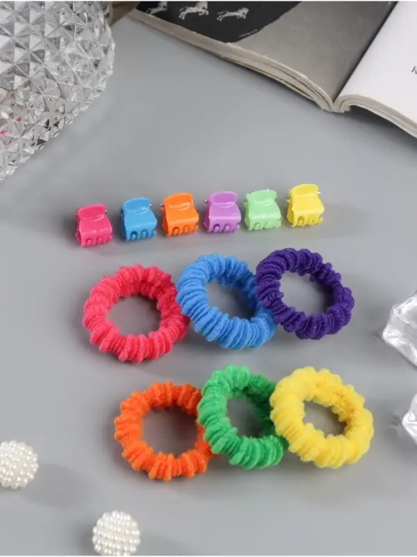 Набор для волос «Махрушка»: 6 резинок, 6 крабов, ребристая радуга, МИКС