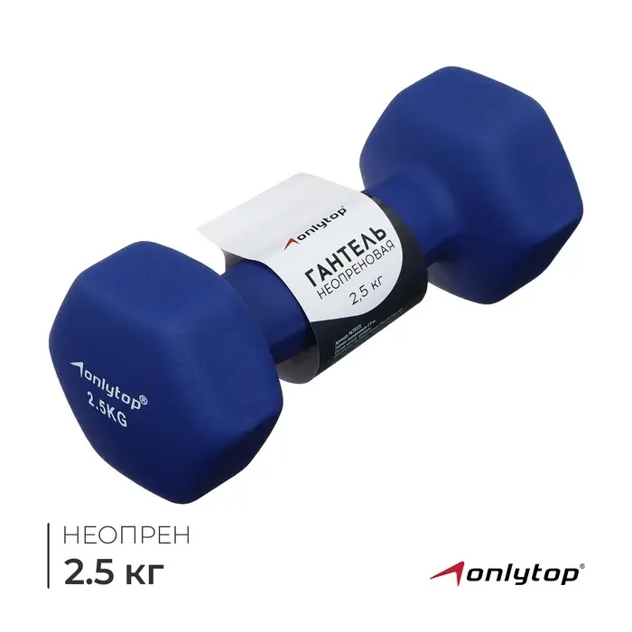 Гантель неопреновая ONLYTOP, 2.5 кг, синяя