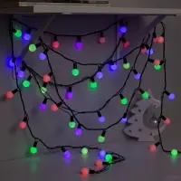 Гирлянда &laquo;Нить&raquo; 10 м с насадками &laquo;Шарики 2.5 см&raquo;, IP44, тёмная нить, 100 LED, свечение мульти (RG/RB), мигание, 220 В