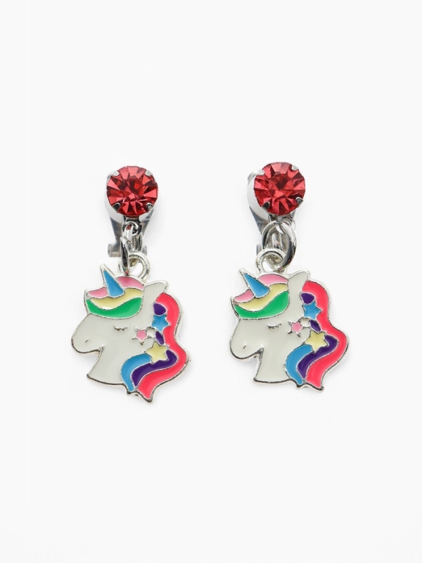 Серьги-клипсы детские  Серьги-клипсы детские "Выбражулька" единорог с кругом кристалл, цветные