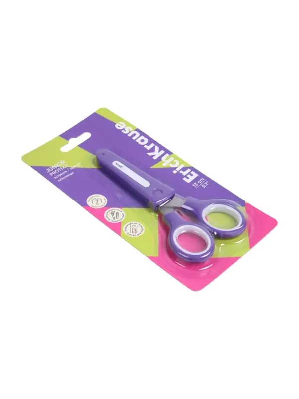 Ножницы детские ErichKrause Junior Protect, 13 см, с пластиковым чехлом и именным стикером, в блистере, МИКС