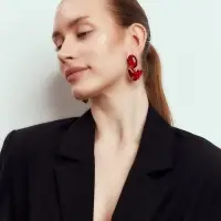 Серьги &laquo;Сердце&raquo; винтаж, красные в золоте