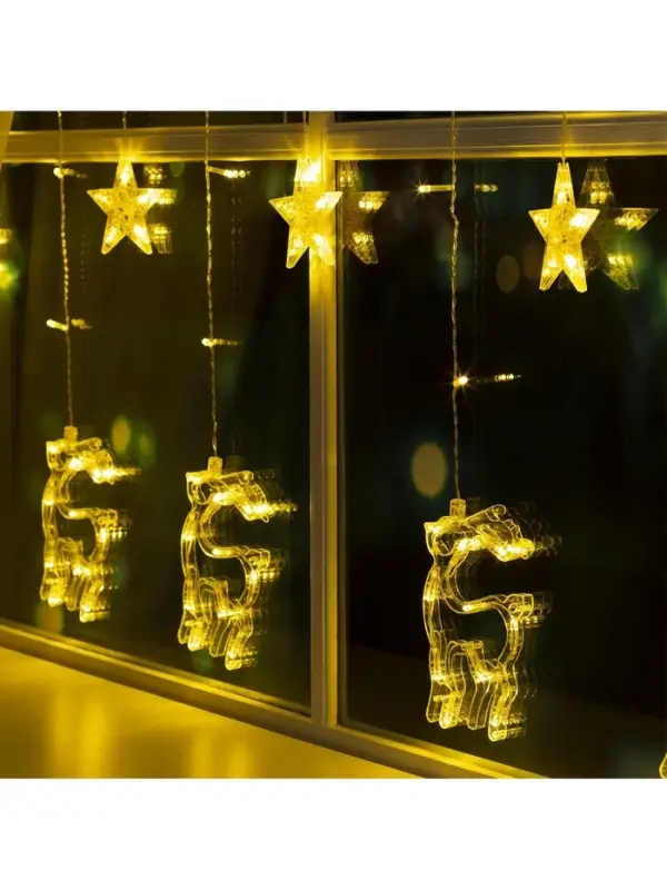 Гирлянда &laquo;Бахрома&raquo; 2.4&times;0.9 м с насадками &laquo;Олень&raquo;, IP20, прозрачная нить, 138 LED, свечение тёплое белое, 8 режимов, 220 В