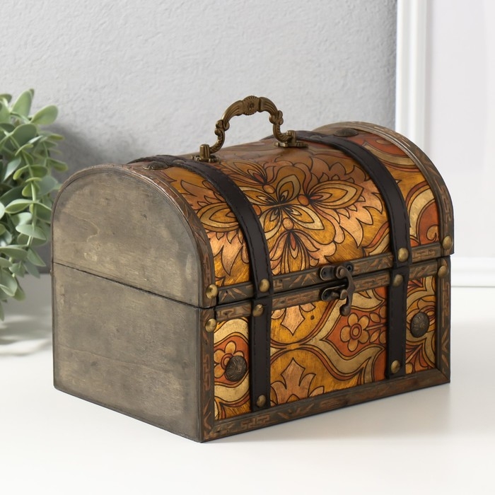 Шкатулка сундук дерево Шкатулка сундук дерево "Оранжевые узоры" 20х15х15,5 см