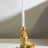 Подсвечник на 1 свечу &laquo;Шарж. Зевающий щенок&raquo;, полистоун, золото, 15.8&times;15.3&times;20 см
