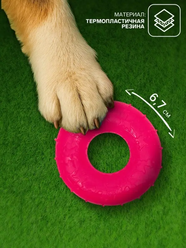 Жевательная игрушка для собак &laquo;Кольцо&raquo;, 6.7&times;2 см, прозрачная, PP, розовая