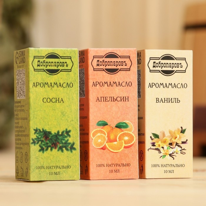 Набор эфирных масел по 10 мл Добропаровъ, микс ароматов: Ваниль, Апельсин, Сосна Набор эфирных масел по 10 мл Добропаровъ, микс ароматов: Ваниль, Апельсин, Сосна