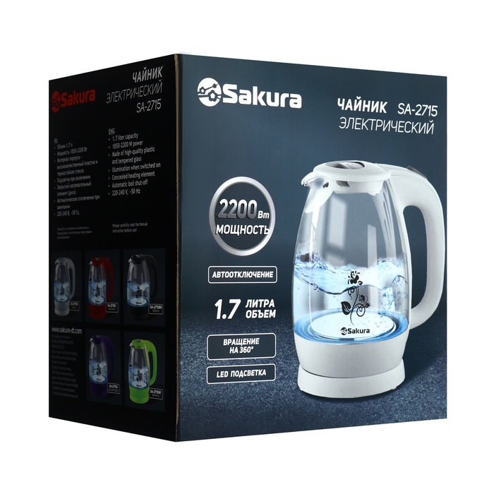 Чайник электрический Sakura SA-2715R, стекло, 1.7 л, 2200 Вт, красный Чайник электрический Sakura SA-2715R, стекло, 1.7 л, 2200 Вт, красный