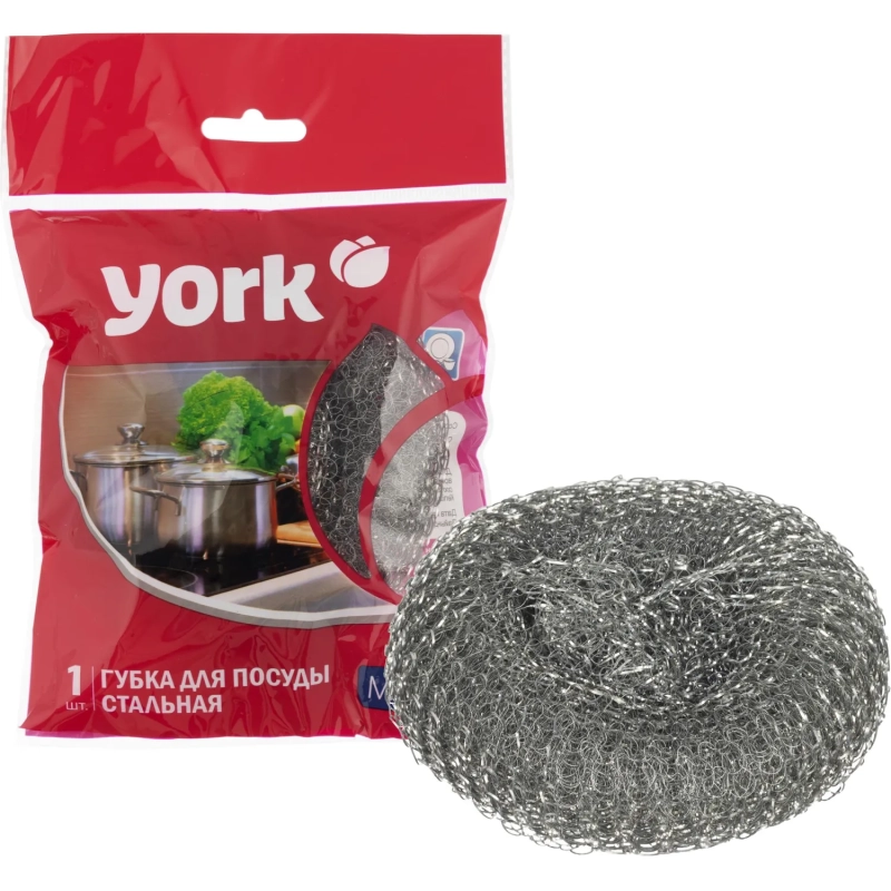 Губка-мочалка YORK из нерж.стали Мега 1шт/уп
