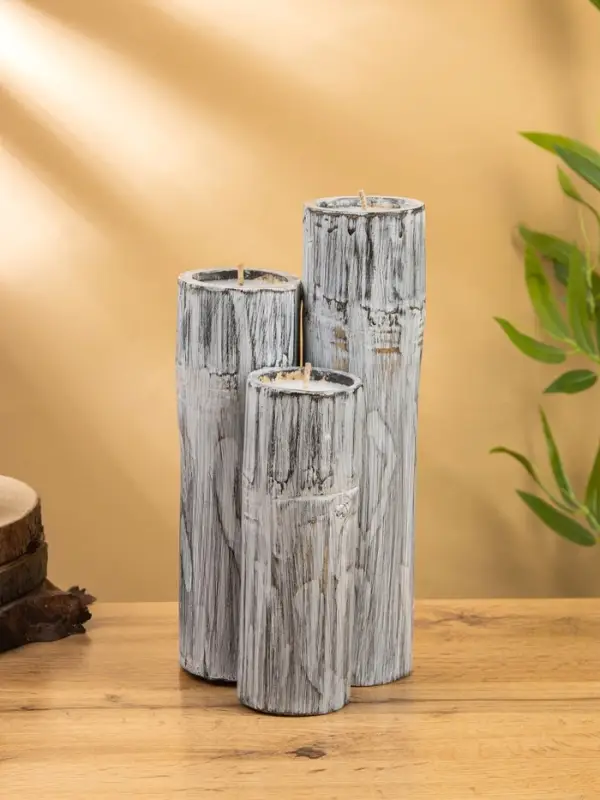 Свеча в бамбуке тройная, 15×13×30 см, 100 мл, серая