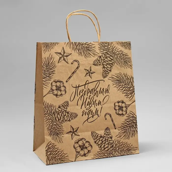Пакет подарочный новогодний крафтовый «Поздравляю с Новым годом», 24 х 28 х 14 см Пакет подарочный новогодний крафтовый «Поздравляю с Новым годом», 24 х 28 х 14 см