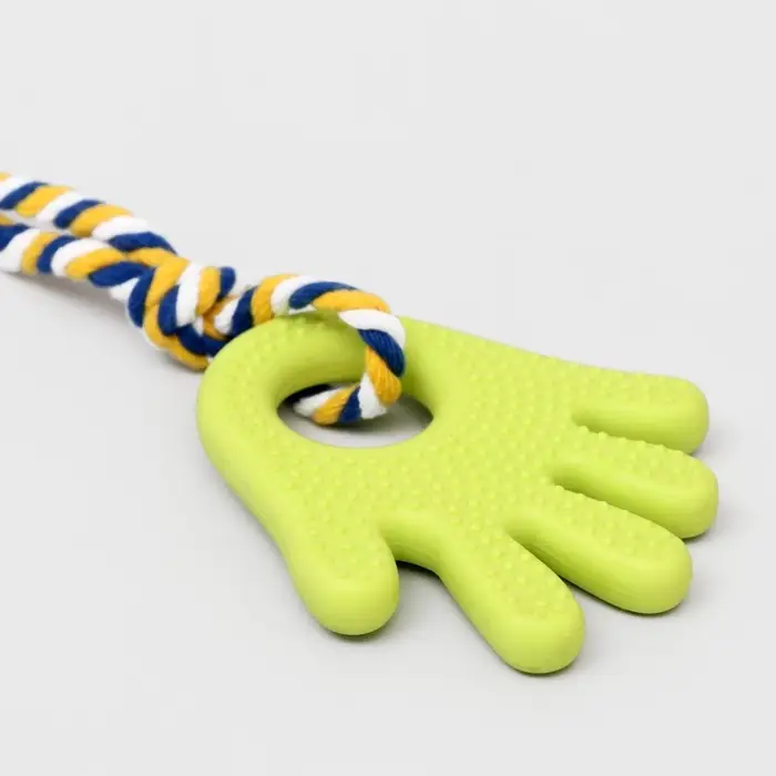 Игрушка жевательная для собак &laquo;Ладошка&raquo;, 10 см, с канатом, салатовая