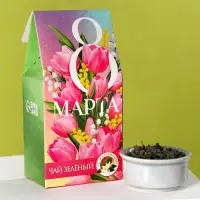 Подарочный набор &laquo;8 марта&raquo;, чай зелёный со вкусом жасмина 50 г., печенье брауни 120 г., конфеты с шоколадной начинкой 110 г.