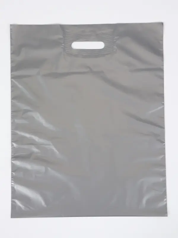 Пакет с вырубной усиленной ручкой ПВД 40х50 45 мкм серебряный