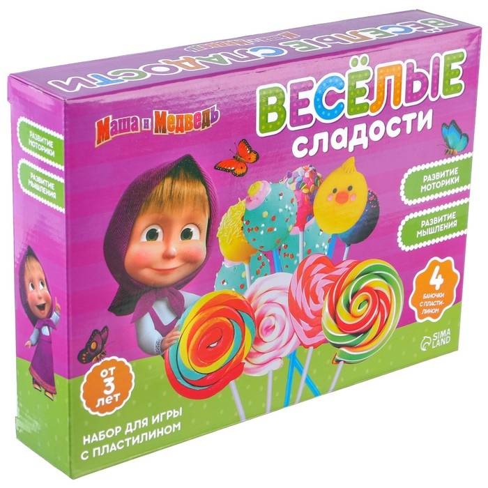 Игровой набор для лепки «Весёлые сладости», Маша и Медведь, 4 баночки с пластилином Игровой набор для лепки «Весёлые сладости», Маша и Медведь, 4 баночки с пластилином