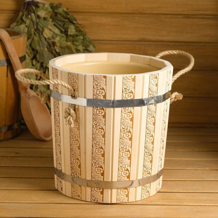 Запарник-ведро из липы, 10 л, с пластиковой вставкой,  Запарник-ведро из липы, 10 л, с пластиковой вставкой, "Русские узоры"