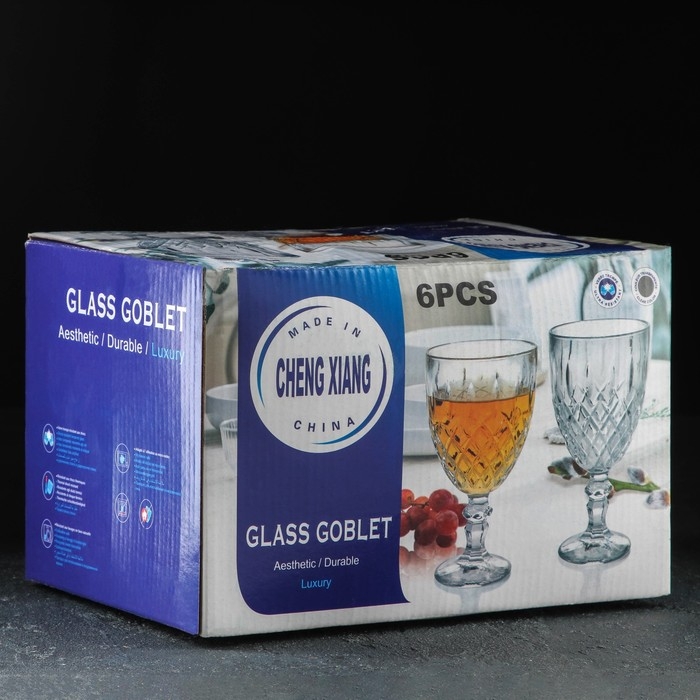 Набор бокалов стеклянных «Саймон», 320 мл, 6 шт, цвет золотой