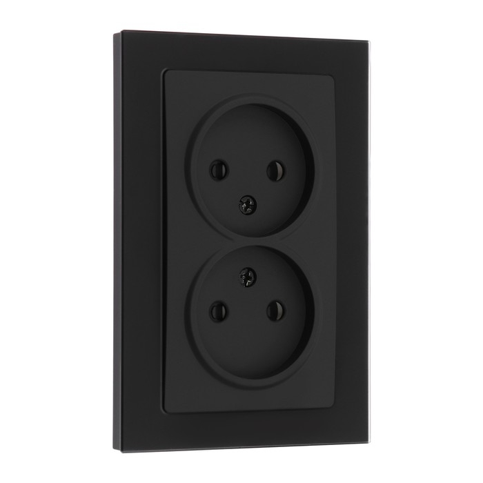 Розетка двухместная TOT Matte Glass, 10 А, скрытая, без з/к, стекло, черная