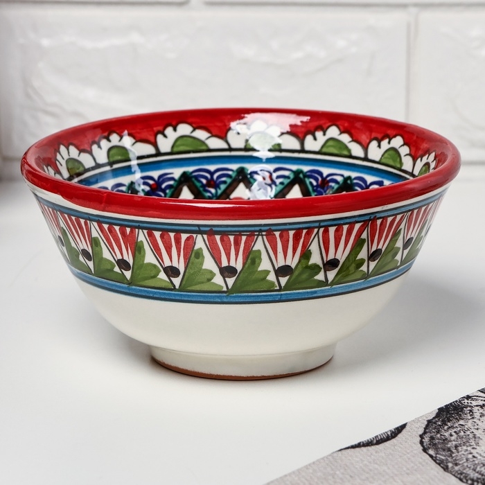 Набор салатников Риштанская керамика Набор салатников Риштанская керамика "Узоры", 15 см, 3 шт, в подарочной упаковке, красные