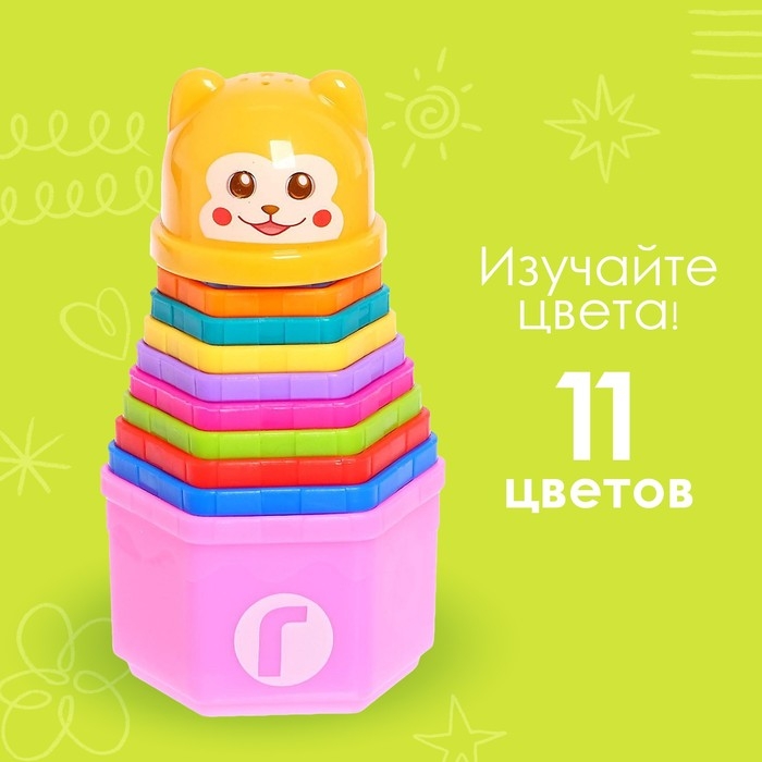 Развивающая игрушка «Пирамидка: Мишка», стаканчики с буквами и цифрами, 11 предметов Развивающая игрушка «Пирамидка: Мишка», стаканчики с буквами и цифрами, 11 предметов