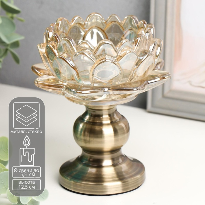 Подсвечник стекло на 1 свечу Подсвечник стекло на 1 свечу "Лотос" на ножке карамель 12,5х12х12 см