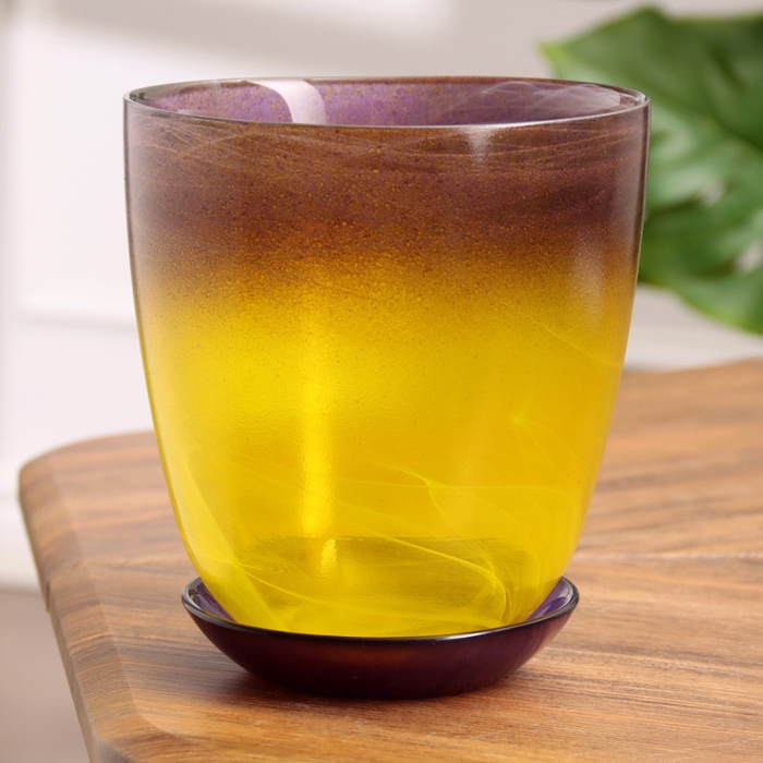 Горшок цветочный с поддоном №3  Горшок цветочный с поддоном №3 "Алеб" желто-фиолетовый, 1 л