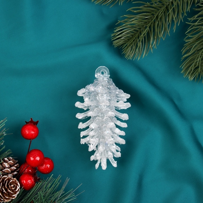 Украшение ёлочное Украшение ёлочное "Шишка сияние" 8,5х4,5 см, белый