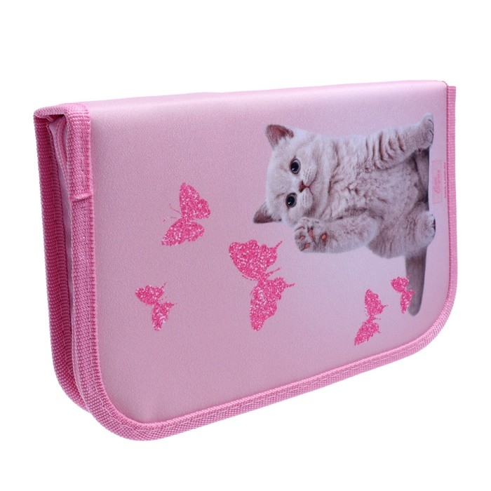 Пенал 3 секции, вкладка внутри, 140 х 210 х 40 мм, тканевый, Calligrata TOP Block  Пенал 3 секции, вкладка внутри, 140 х 210 х 40 мм, тканевый, Calligrata TOP Block "Котенок"