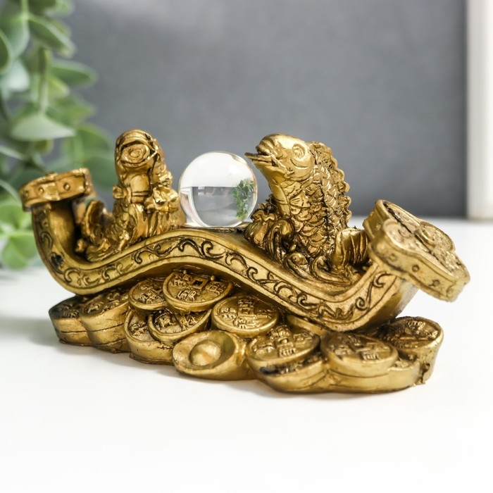 Нэцке полистоун под бронзу Нэцке полистоун под бронзу "2 карпа на жезле Жуи с кристаллом" 5х4,5х12,5 см