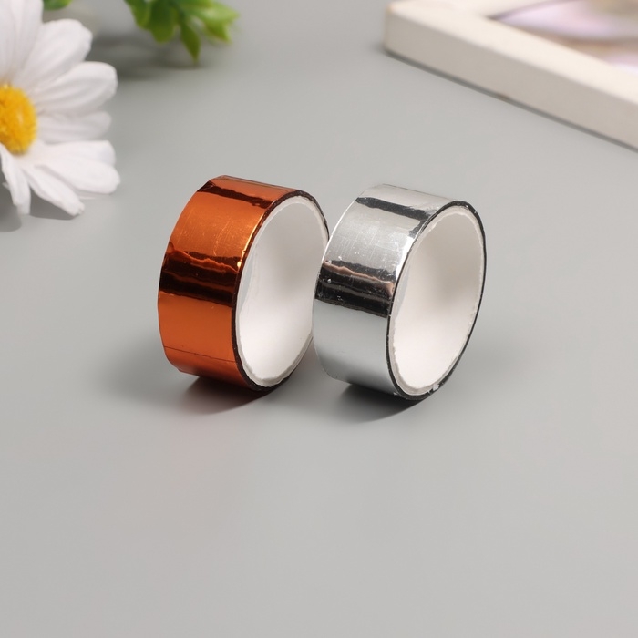 Клейкая лента декоративная пластик  Клейкая лента декоративная пластик "Металлик. Серебро, бронза" н-р 2 шт 1,5 см, дл. 3 м