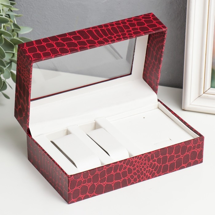 Шкатулка пластик под часы 2 отделения и бижутерию Шкатулка пластик под часы 2 отделения и бижутерию "Красный питон" 7х10,5х17,5 см