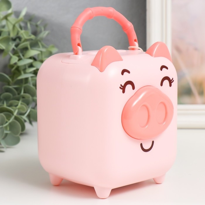 Копилка пластик Копилка пластик "Чемоданчик - свинка" МИКС 11х10,5х14 см