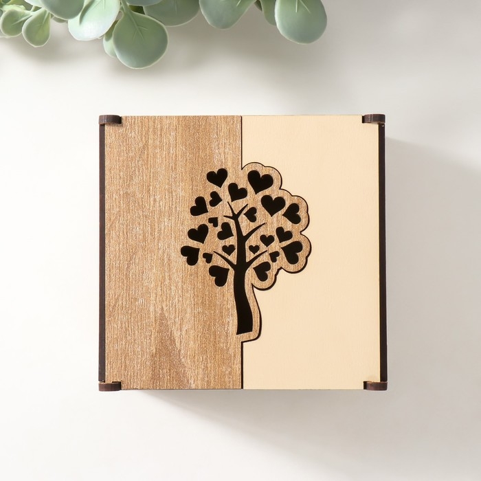 Шкатулка комбинированная  Шкатулка комбинированная "Дерево с сердечками" 10,5х10х7 см