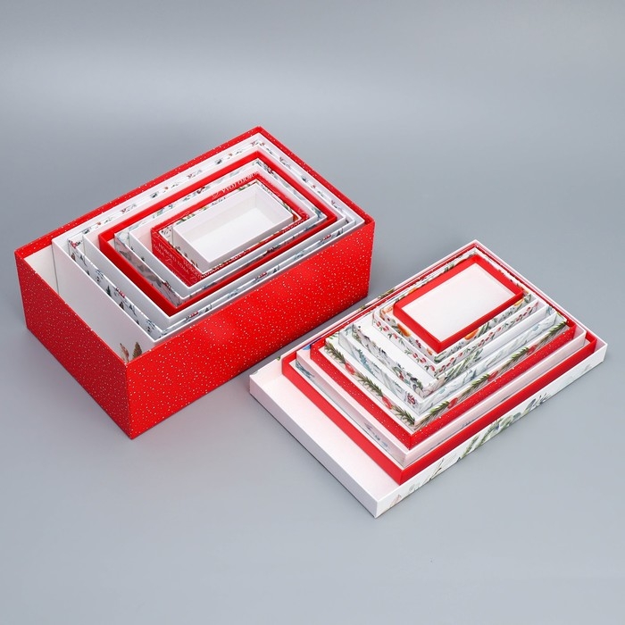 Набор подарочных коробок 10 в 1 «Новогодняя акварель», 12 х 7 х 4 - 32.5 х 20 х 12.5 см, Новый год