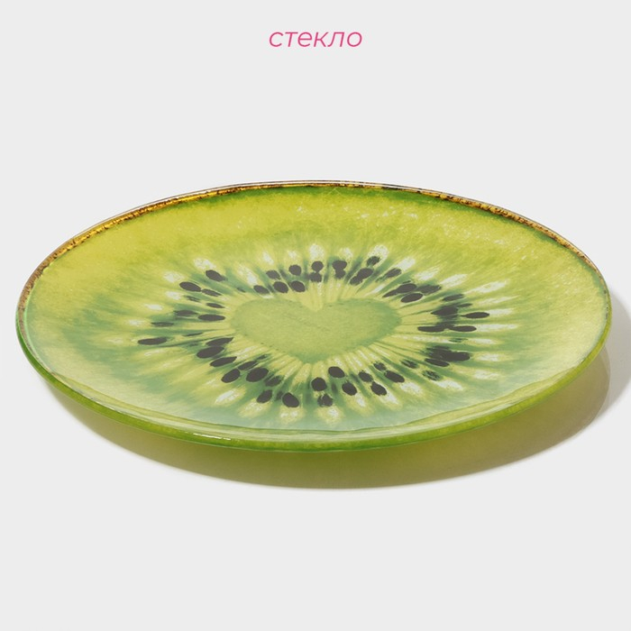 Набор тарелок стеклянных Доляна «Романтичный киви», 19 предметов: 6 десертных тарелок, 6 обеденных тарелок, 6 мисок, салатник