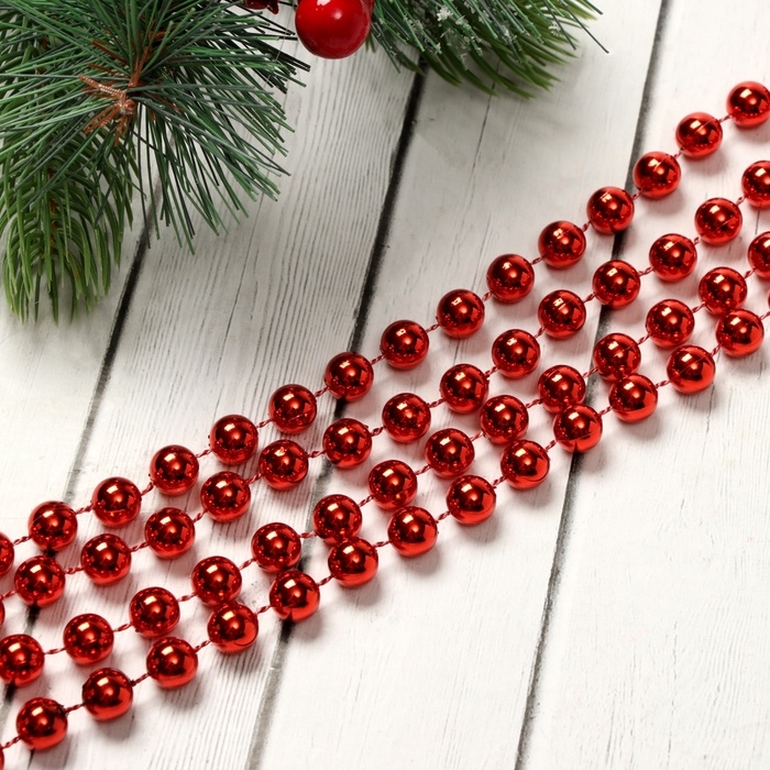 Бусы на ёлку 2,7 м Бусы на ёлку 2,7 м "Шарики" d-9 мм, красный