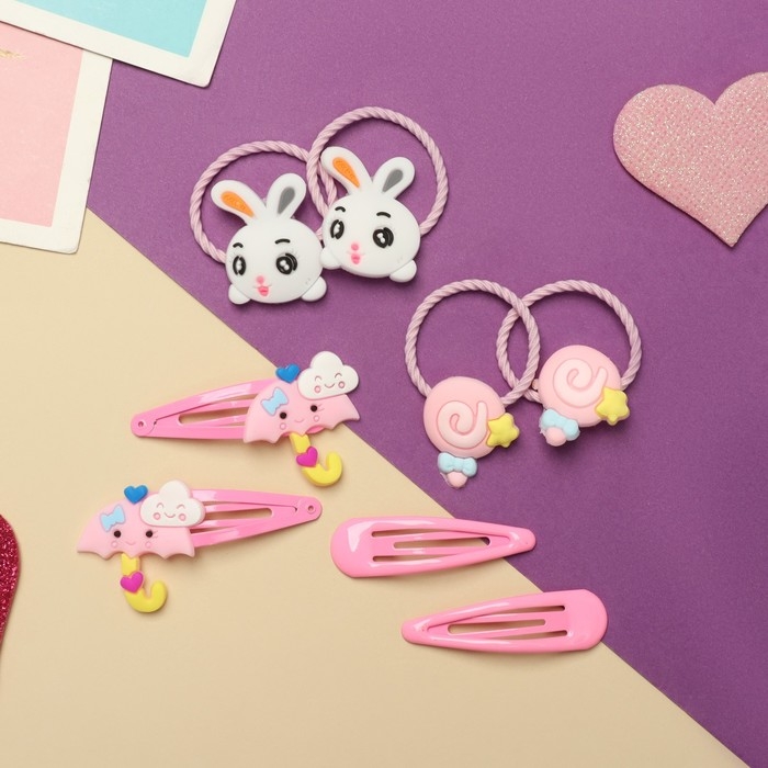 Набор для волос Набор для волос "Ванилька" (4 резинки, 4 невидимки) зонтики, розовый