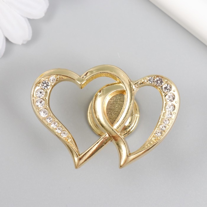 Ручка для шкатулки металл Ручка для шкатулки металл "Два сердца" стразы, золото 3,8х5,4х2,4 см