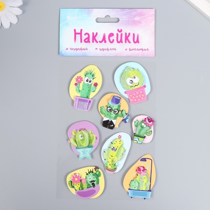 Наклейка картон 2 слоя Наклейка картон 2 слоя "Кактусы-глазастики" 17х12 см
