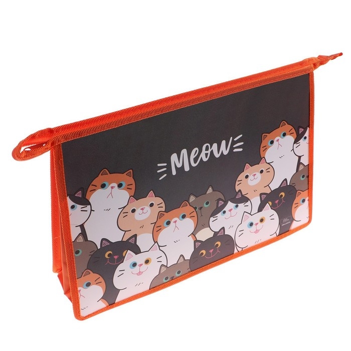 Папка для труда А4, 325 х 230 х 100 мм, молния сверху, пластиковая, ПТР-22  Папка для труда А4, 325 х 230 х 100 мм, молния сверху, пластиковая, ПТР-22 "Коты"