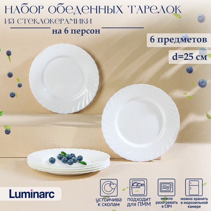 Набор обеденных тарелок Luminarc TRIANON, d=25 см, стеклокерамика, 6 шт, цвет белый Набор обеденных тарелок Luminarc TRIANON, d=25 см, стеклокерамика, 6 шт, цвет белый