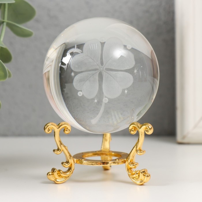 Сувенир стекло  Сувенир стекло "Клевер" d=6 см ажурная подставка 8,5х6х6 см