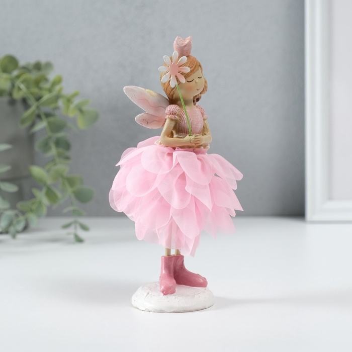 Сувенир полистоун  Сувенир полистоун "Девочка фея в розовом цветочном платье с палочкой" 9х9х17 см