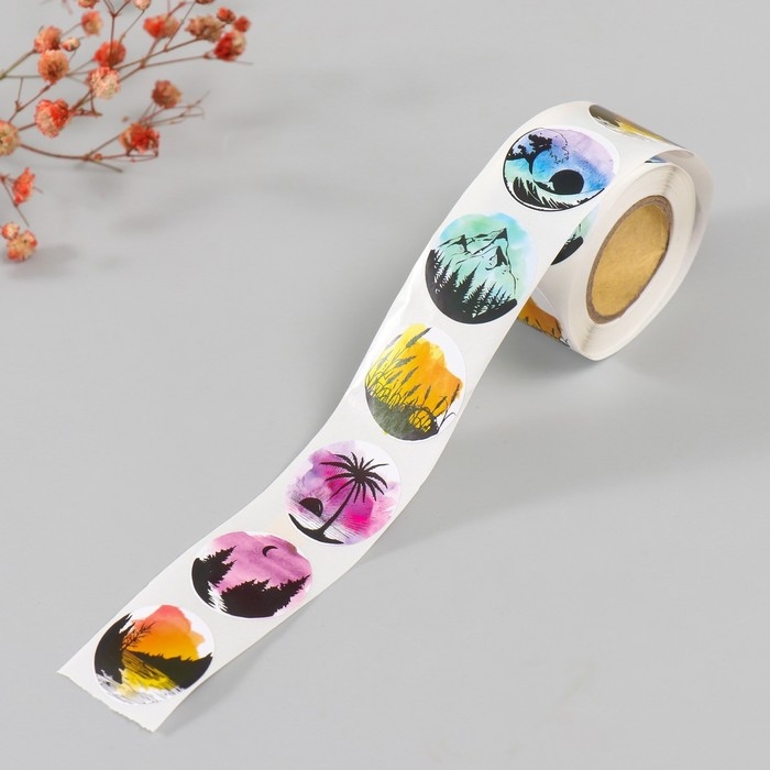 Наклейка бумага Наклейка бумага "Природа" d=2,5 см 252 шт в рулоне