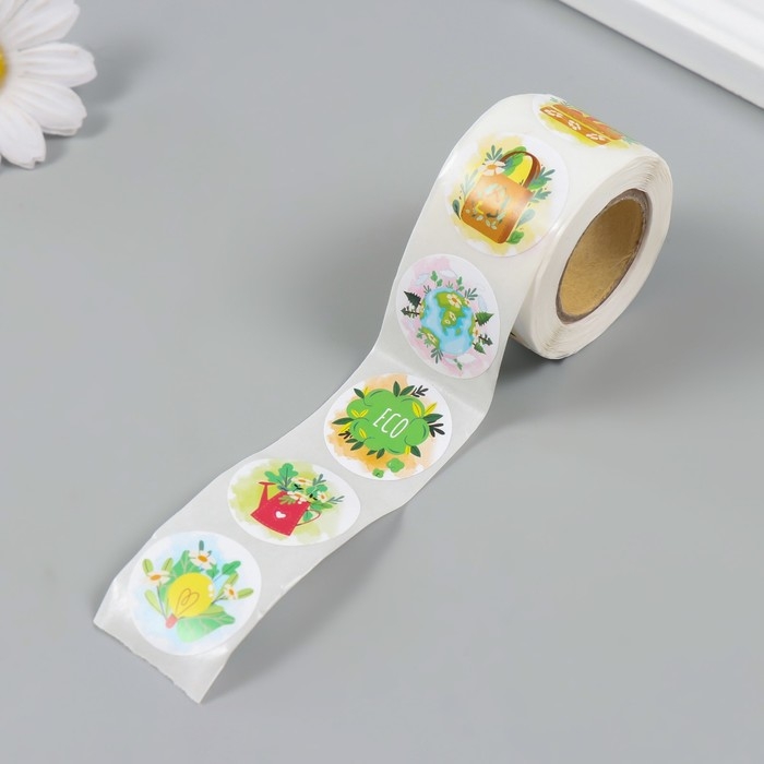 Наклейка бумага "Экология. Мультяшная" d=2,5 см 252 шт в рулоне